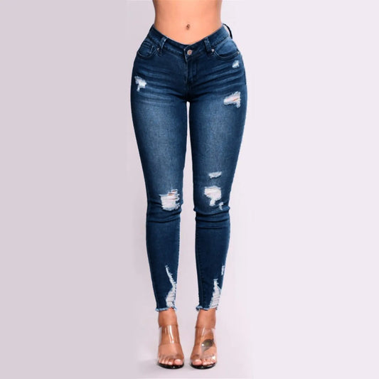 Ladies Butt Lifting Skinny Jeans High Waist Stretchy Distressed Slimming Denim Pants Destroyed Ripped Trousers