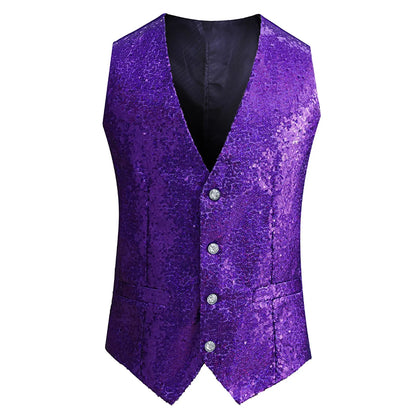 2023 New Men Fashion Sequin Blazers Vest Gliter Suit Vest Nightclub Dj Stage Clothes Shiny Gold Sequin Bling Glitter Party Vest - MAGNET MARKET