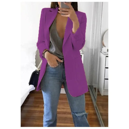 Autumn And Winter Women's Fashion Solid Color Polo Neck Slim Fit Coat Elegant Women's Long Sleeve Pocket Casual Suit Coat S-5XL