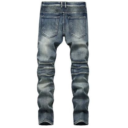 2024 Denim Pants Designer Motorcycle Bike Straight Jeans Men's Autumn Spring Punk Rock Streetwear Riding Knee Guard Pants