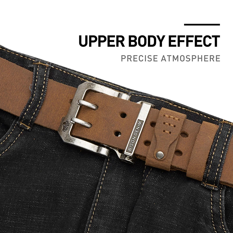 BISONDENIM Luxury Designer Belts for Men Vintage Spilt Genuine Leather Pin Buckle Waist Strap Belt for Jeans High Quality W71794