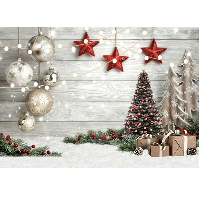 Beenle Merry Christmas Photography Background Tree Gift Window Fireplace Portrait Family Party Decor Backdrop for Photo Studio