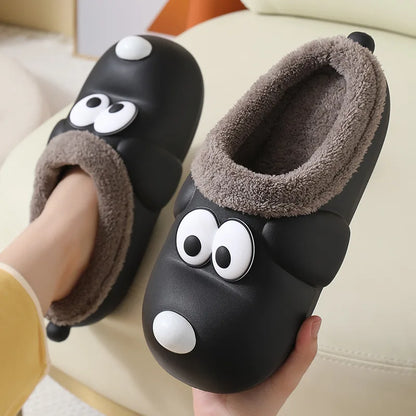 Home Cotton Shoes Women Cute Dog Cartoon Warm Slippers Soft Waterproof EVA Plush Slippers Men Couples Winter Indoor Fuzzy Shoes