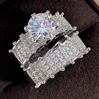 925 Sterling Silver Women 3Pcs Match Rings Sparkling Diamond Luxury Trendy Wedding Engagement Accessories Hot Jewelry Set