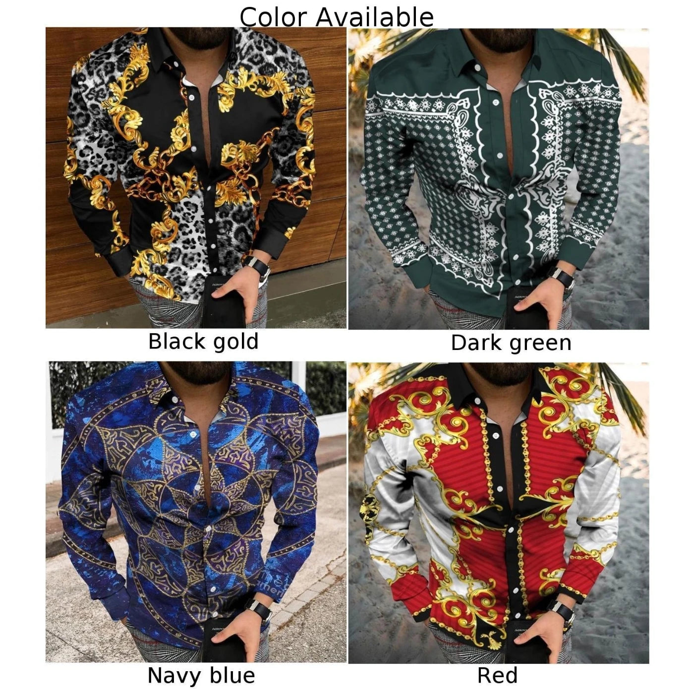 Mens Casual Baroque Vintage Printed Long Sleeve Shirt Muscle Fitness Button Down T-Shirt Party T Dress Up Male Elegant Tee Tops