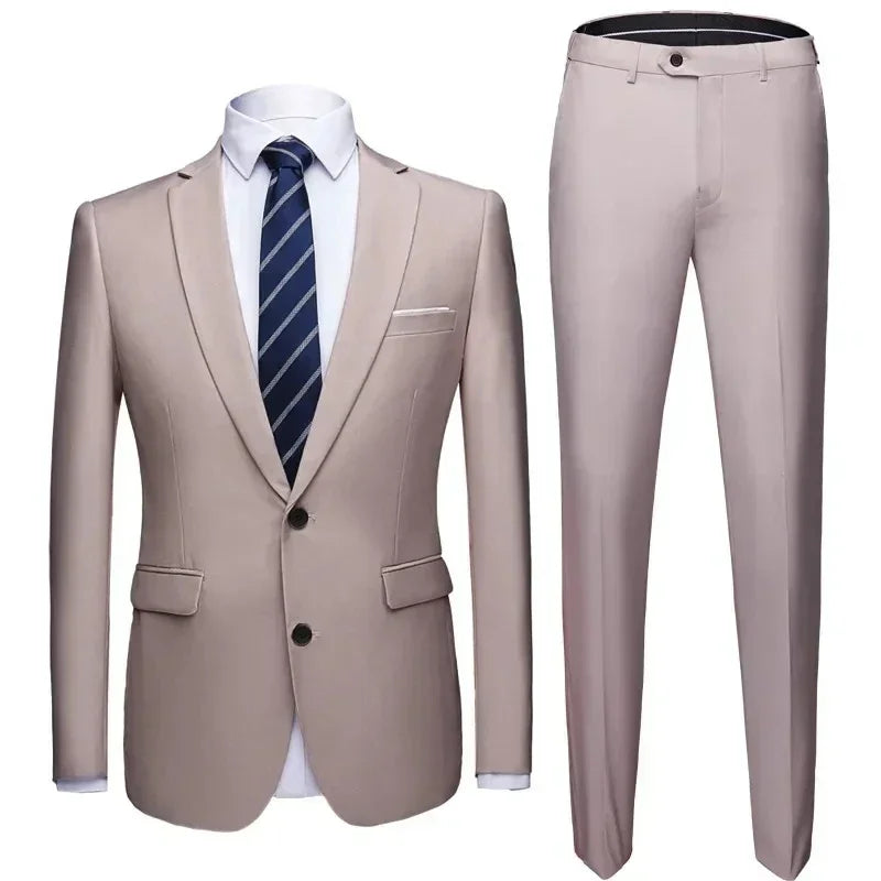 Jacket + Pants 2 Pieces Set / 2023 Fashion New Men's Casual Boutique Business Dress Wedding Groom Suit Coat Blazers Trousers - MAGNET MARKET