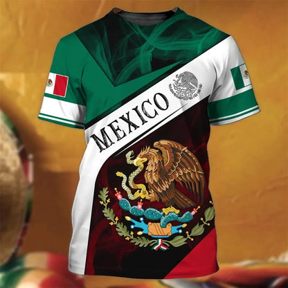 Mexico National Flag Print T Shirt For Men Fashion 3D Eagle Pattern Short Sleeve Oversized T-shirt Leisure O-neck Tee Streetwear