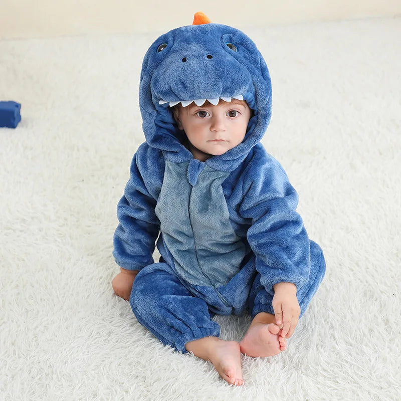 Winter Flannel Hooded Jumpsuits: Cute Animal-themed Rompers for Kids 0-6 Years