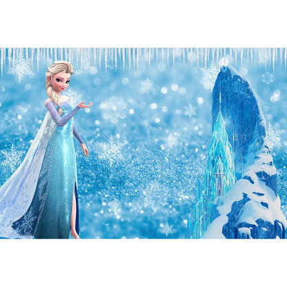 Disney Winter Ice Frozen Snowflake Castle Backdrop Elsa Anna Snow Queen Princess Girls Birthday Party Decor Photo Background