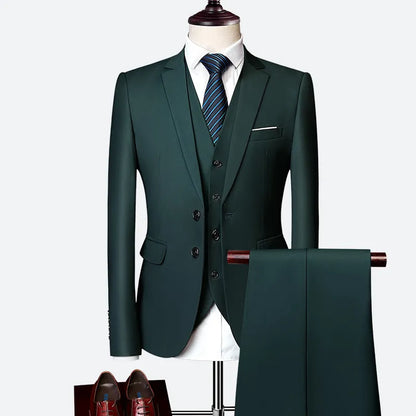 Luxury 3 piece men's wedding suit fashion men's slim solid color business office suit sets large size men Blazer+ pants + vest - MAGNET MARKET