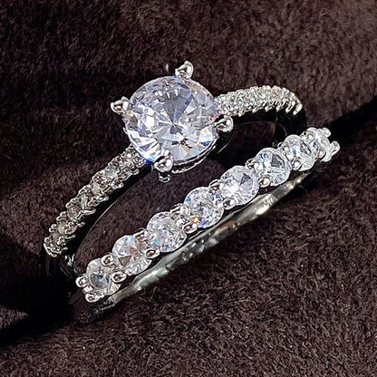 925 Sterling Silver Women 3Pcs Match Rings Sparkling Diamond Luxury Trendy Wedding Engagement Accessories Hot Jewelry Set