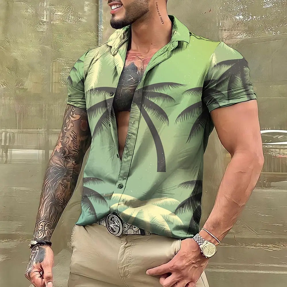 2023 Coconut Tree Shirts For Men 3d Printed Men's Hawaiian Shirt Beach 5xl Short Sleeve Fashion Tops Tee Shirt Man Blouse Camisa