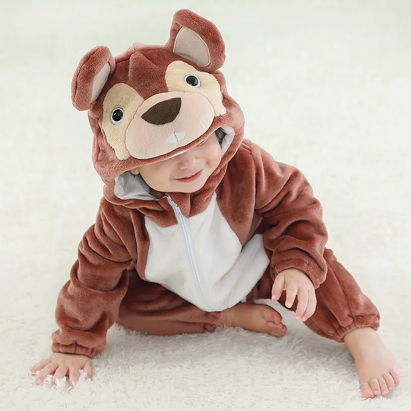 Winter Flannel Hooded Jumpsuits: Cute Animal-themed Rompers for Kids 0-6 Years