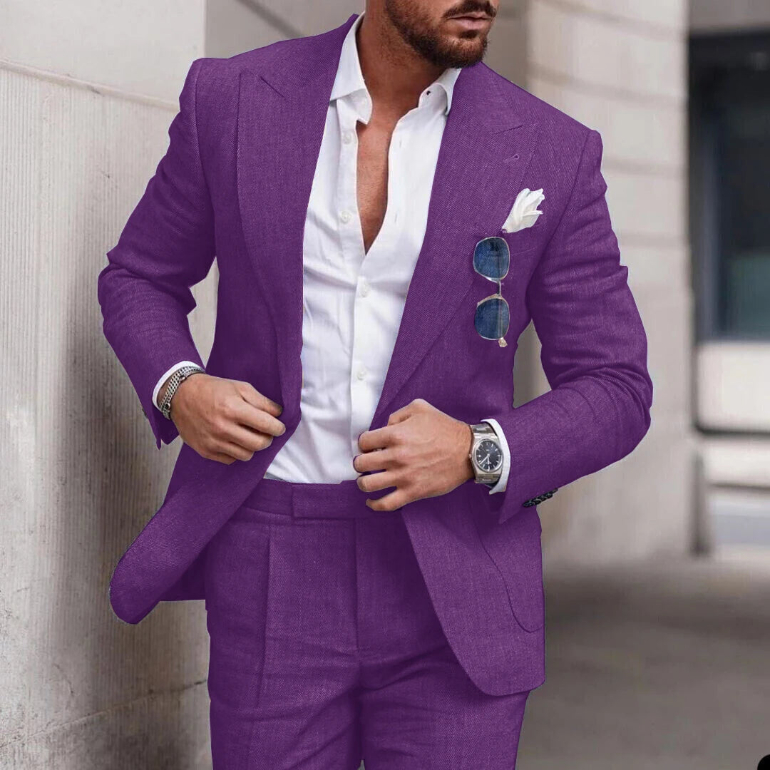 Linen Suit Wedding Suits for Men 2023 Luxury Lapel Collar Top+pants 2 Piece Set Single-breasted Flax Trajes Elegante Para Hombre - MAGNET MARKET