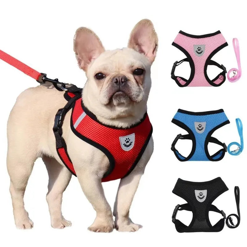 Nylon Adjustable Dog Harness Reflective Soft Breathable No Pull Dog Harness Vest Pet Harness and Leash for Walking Pet Supplies