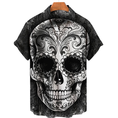 Men's Hawaiian Shirt Loose Top 5xl 3d Skull Print Shirts For Men 2024 Fashion Shirt Men Women Tee Breathable Summer Short Sleeve