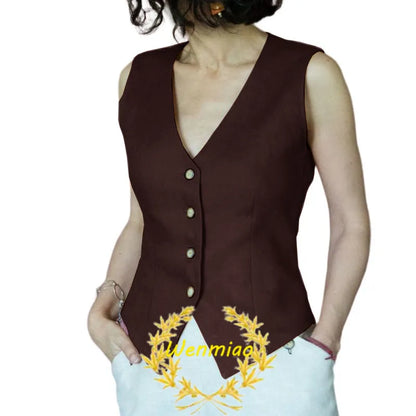 Women's Suit Vest V Neck 4 Button Sleeveless Jacket Fashion Summer Waistcoat Lady Fashion Vests