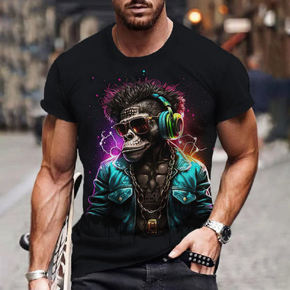 Men's T-Shirt Hip Hop Monkey Print Shirts O-Neck T Shirt Summer Male Tops Short Sleeve Casual Man Tees Oversized Animal Clothing