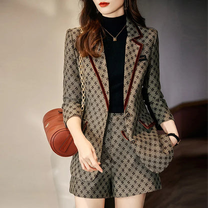 Women's Printed Blazer and Pants Sets, Fashionable Suits, Work Wear, Casual Office Suit, High Quality, Winter, Autumn, 2023