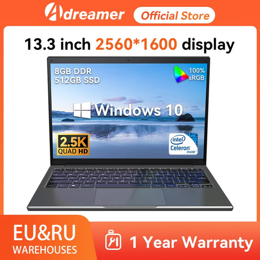 Adreamer LeoBook13 Laptop 13.3" Intel Celeron N4020 Notebook 8GB RAM 1TB SSD Cheap Computer 2560X1600 Resolution Office Study PC