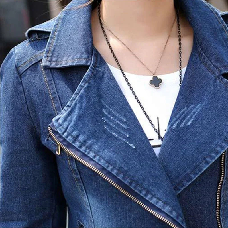 Short Denim Jacket Women 2022 Spring Autumn Blazer Zipper Slim Casual Tops Lady Outerwear Blue Jeans Coat Windbreaker Female New