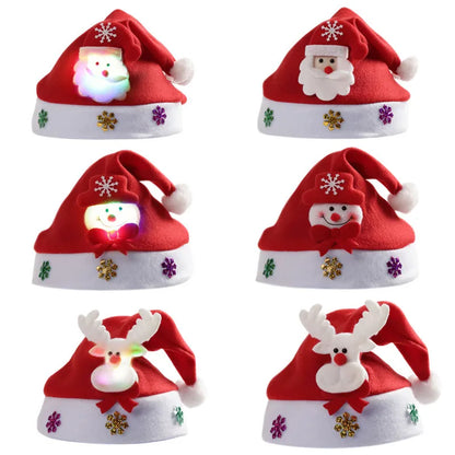 Christmas LED Hat New Year Cute Kids Adults Cap Navidad Children Girl Hat New Year Costume Santa Claus Xmas Winter Gift Decor