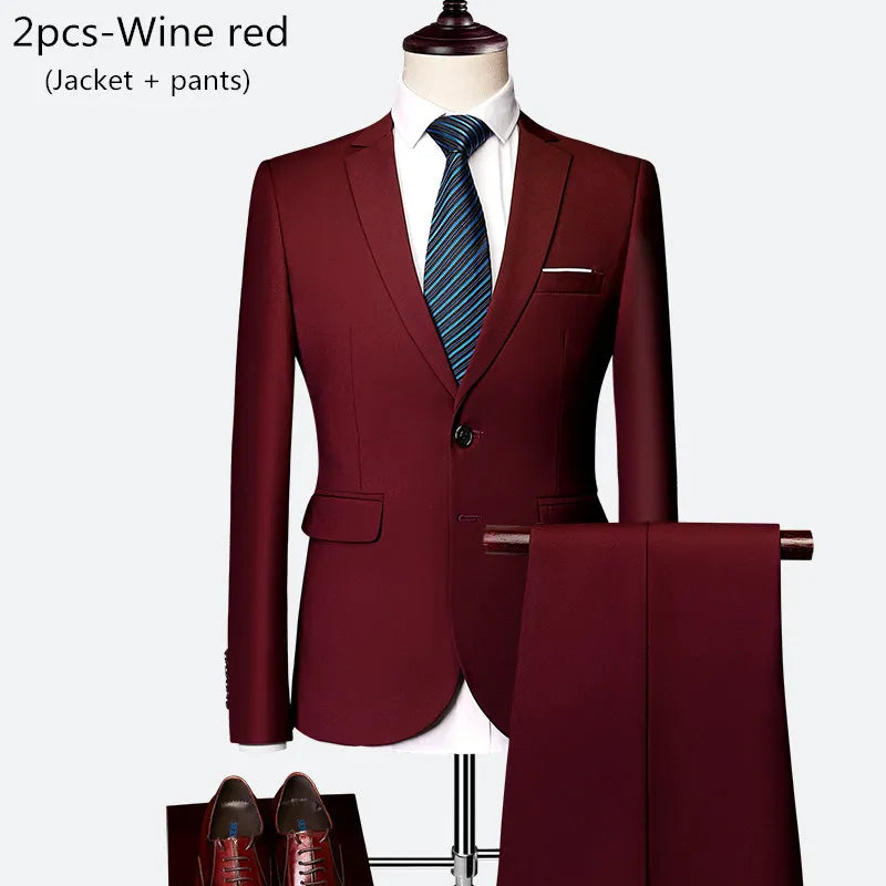 Luxury 3 piece men's wedding suit fashion men's slim solid color business office suit sets large size men Blazer+ pants + vest - MAGNET MARKET