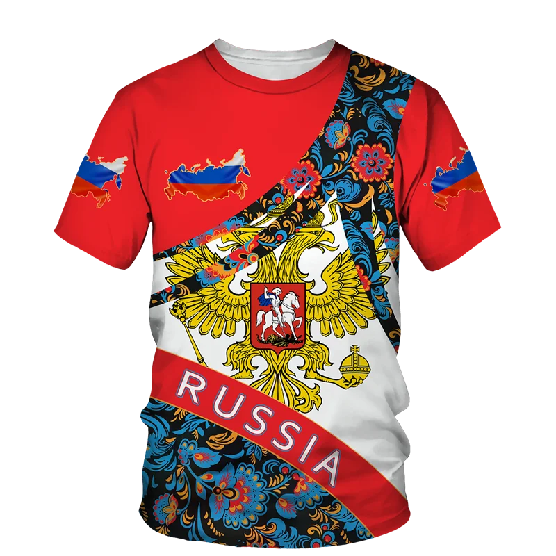 Russia Men's T-shirts Casual Loose Round Neck Russian Flag Short Sleeved Tops Tees Men's Clothing Oversized T-shirt Streetwear