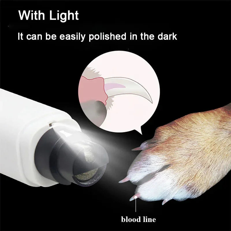 Electric Dog Nail Clippers: Rechargeable USB Charging LED Light Pet Nail Grooming Supplies