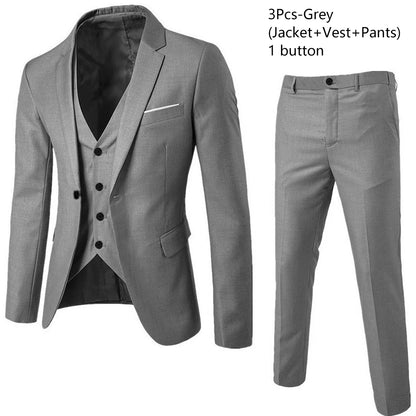 Men Blazers Set Wedding 3 Pieces Elegant 2 Suit Luxury Full Coat Pants Design Latest Vest Business 2023 Slim Fit Jacket Trousers - MAGNET MARKET