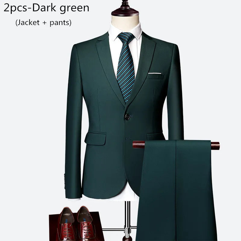 Luxury 3 piece men's wedding suit fashion men's slim solid color business office suit sets large size men Blazer+ pants + vest - MAGNET MARKET