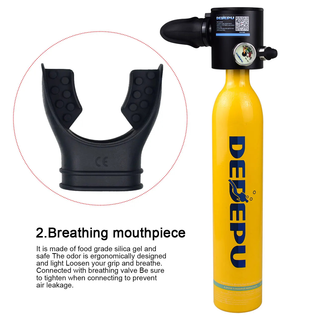 DEDEPU Mini Scuba Tank Diving Equipment Underwater Diving Cylinder Inflator 0.5L Outdoor Oxygen Tank 5-10 Minutes Spearfishing