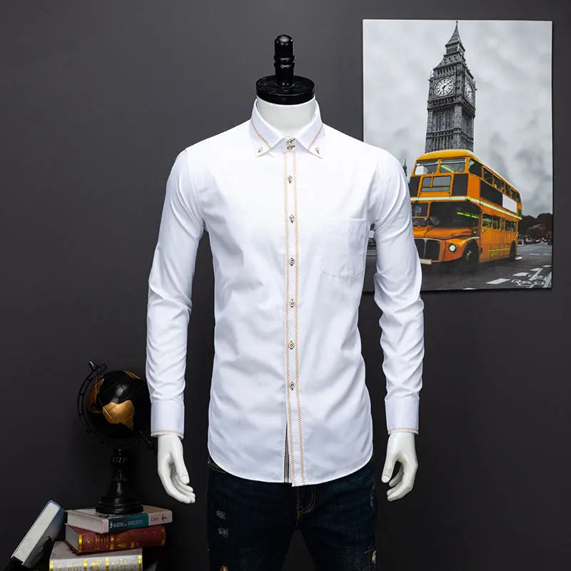 2023 Spring/Autumn Men's Slim Fit Long Sleeve Dress Shirt Europe Business Causal Border Shirt High Quality Wedding Grooms Shirts