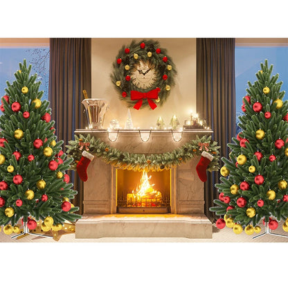 Beenle Merry Christmas Photography Background Tree Gift Window Fireplace Portrait Family Party Decor Backdrop for Photo Studio