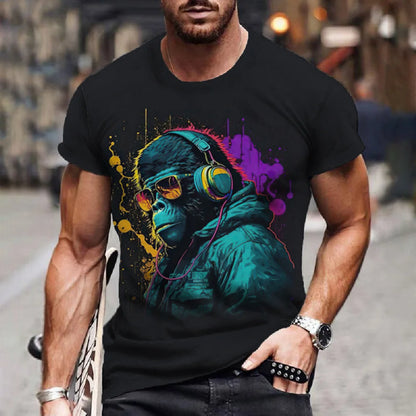 Men's T-Shirt Hip Hop Monkey Print Shirts O-Neck T Shirt Summer Male Tops Short Sleeve Casual Man Tees Oversized Animal Clothing