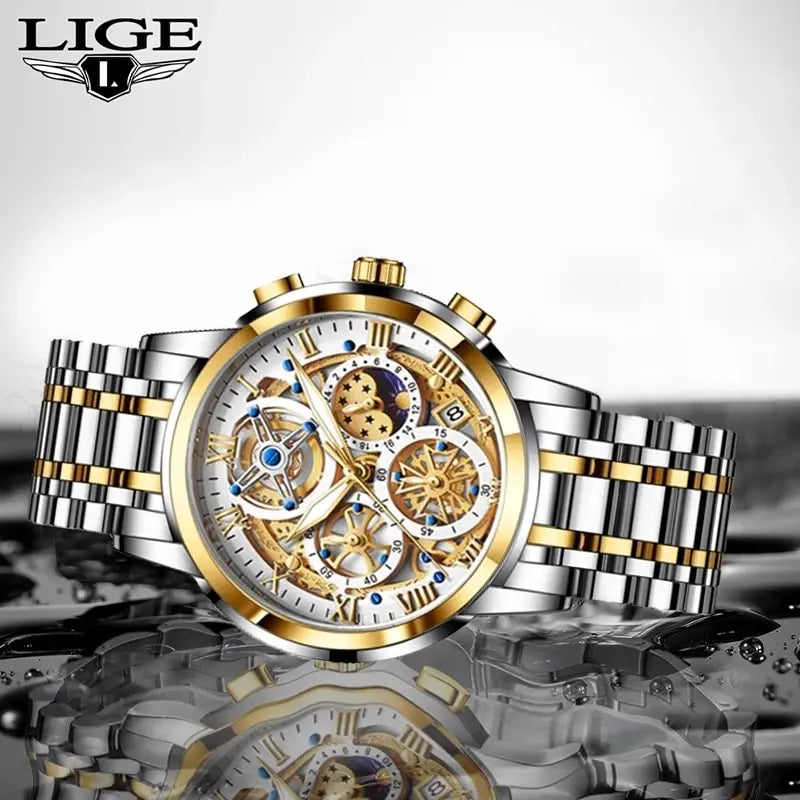 LIGE Men Watch Sports Quartz Watches Men Waterproof Chronograph Wristwatch Mens Military Hollow Clock Man Relogio Masculino