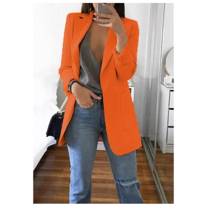 Autumn And Winter Women's Fashion Solid Color Polo Neck Slim Fit Coat Elegant Women's Long Sleeve Pocket Casual Suit Coat S-5XL