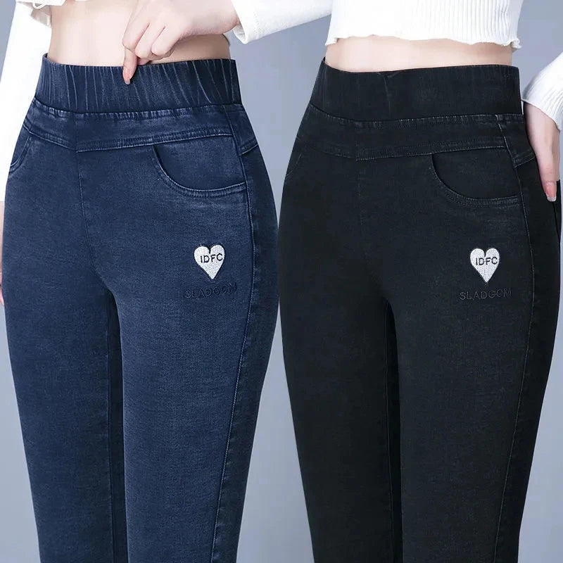 Plus Velvet High Waist Stretch Jeans Plus Size 5xl Winter Skinny Denim Pants Women Vintage Thick Pencil Vaqueros Fleece Leggings