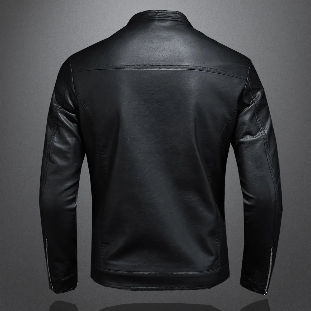 Spring Autumn Leather Jacket Men Stand Collar Slim Pu Leather Jacket Fashion Motorcycle Causal Coat Mens Moto Biker Leather Coat