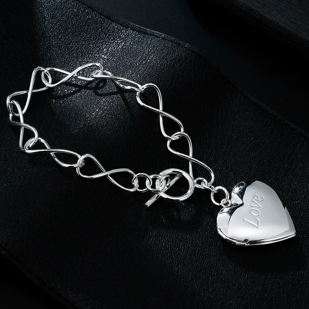 Trendy 925 Sterling Silver Charm LOVE Heart Frame Bracelets For Women Fine Designer Party Wedding Jewelry Christmas Gifts Unisex