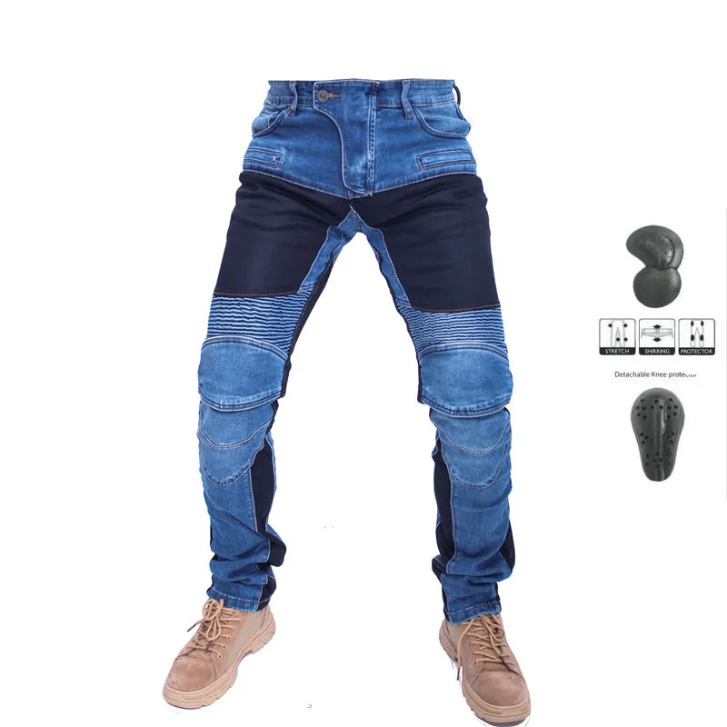 Men Jeans Collection Classic Denim UGB06 PK718 PK719 Zip Motorcycle Pants  Pantalones Motocicleta Hombre Featherbed Jeans Gears - MAGNET MARKET