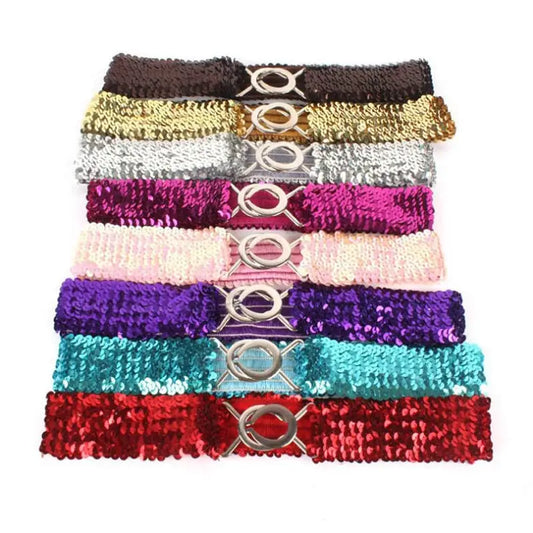 Sequin waistband gorgeous fashion adult kids women's belt wholesale elasticated belt buckled elastic waistband