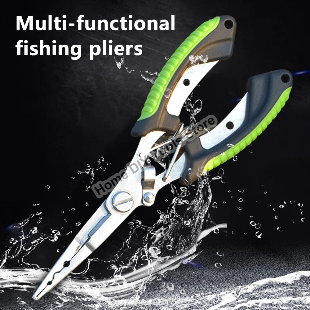 Fishing Tongs Hook Remover Stainless Steel Long Nose Fishing Tongs Braided Knife Forked Ring Tongs Portable Fishing Multifunctio