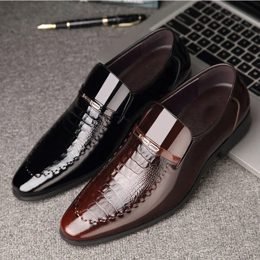 New 2024 Men Leather Shoes Business Classic Office Shoes for Men Crocodile Pattern Men Dress Shoes Breathable Brand Casual Shoes