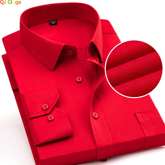 Bright Red Long-sleeved Shirt Men's Single-breasted Square Collar Shirts Business / Wedding / Party Casual Shirt Blue White 6XL