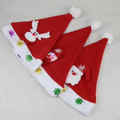 Christmas LED Hat New Year Cute Kids Adults Cap Navidad Children Girl Hat New Year Costume Santa Claus Xmas Winter Gift Decor