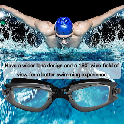 Swimming Goggles Adult Myopia Swimming Goggles One-piece Earplugs Electroplating Anti-fog High-definition Swimming Goggles