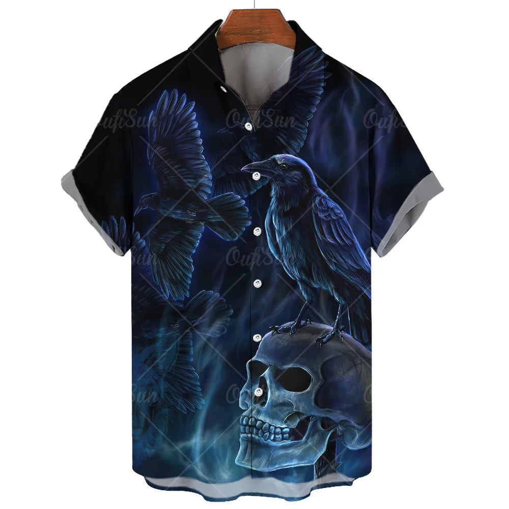 Men's Hawaiian Shirt Loose Top 5xl 3d Skull Print Shirts For Men 2024 Fashion Shirt Men Women Tee Breathable Summer Short Sleeve