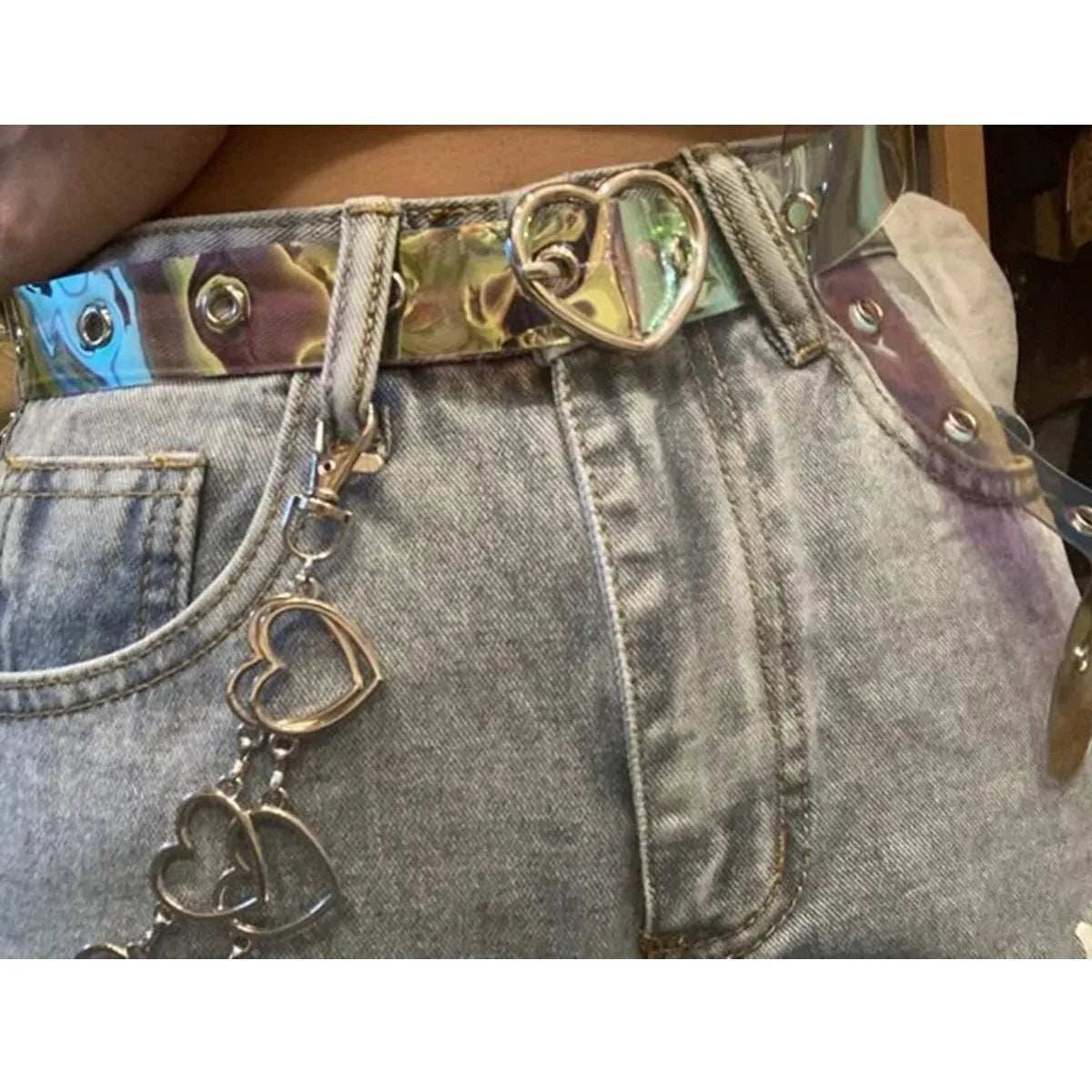 Fashion Laser Full Grommet Belt Female Punk Rivet Pin Buckle Waist Belt Resin Plastic PVC Trouser Jeans Transparent Belts New