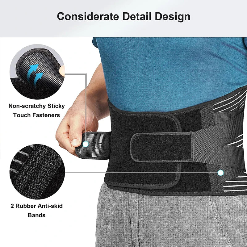 Back Support Belt Relief for Lower Back Pain with 6 Stays Adjustable Lumbar Support Strap Breathable Mesh Back Braces Waist Belt